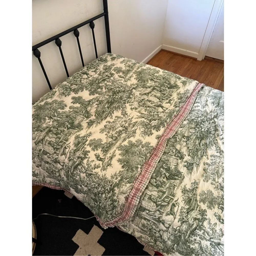 Custom French Country Chinoiserie Green Toile Quilted Comforter Coverlet Twin Si